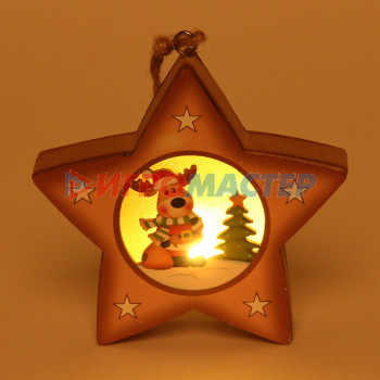 Украшение новогоднее подвесное с подсветкой "Оленёнок в звёздочке" 9,5 см
