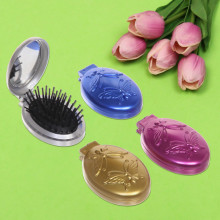 Расческа для волос массажная складная с зеркалом "Beauty Room", овал, узор бабочка, микс 4 цвета, 9*5,5см