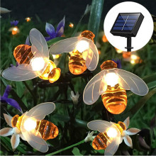Гирлянда для улицы "Пчёлка" 3м, 20 ламп LED чёрный провод, 2 реж, IP-55, Теплый белый (солнечная батарея).