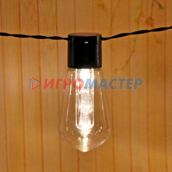 Гирлянда для улицы "Лампа" 3м, 15 ламп LED чёрный провод, 2 реж, IP-55, Теплый белый (солнечная батарея).