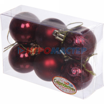 Новогодние шары 4 см (набор 6 шт) "Микс фактур", темный рубин