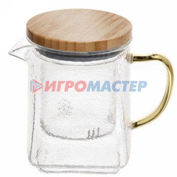 Чайник заварочный стеклянный 500мл "ICE" со стеклянным ситом и бамбуковой крышкой