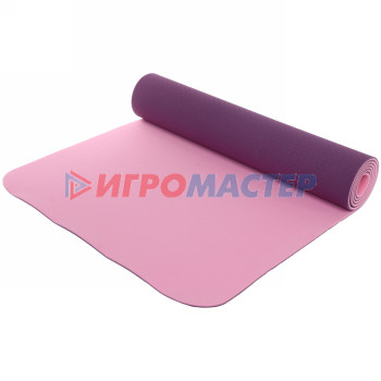 Коврик для йоги 6мм 61*183 см "Гармония" 2х сторонний, розовый/сиреневый