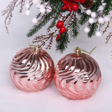 Новогодние шары 10 см (набор 2 шт) "Рельеф", розовое золото