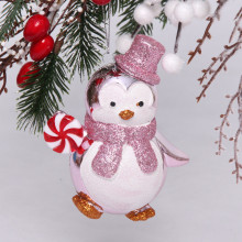 Ёлочная игрушка "Пингвин с леденцом" 10*6*11 см, розовый