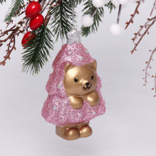 Ёлочная игрушка "Медвежонок-ёлочка" 7,5*5*12 см, розовый