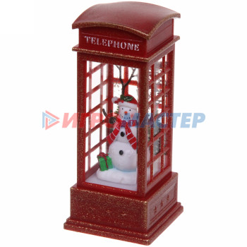 Сувенир с подсветкой Christmas "Телефонная будка - Снеговик с подарком" 12,5х5,3х5,3 см