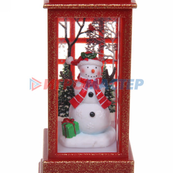Сувенир с подсветкой Christmas "Телефонная будка - Снеговик с подарком" 12,5х5,3х5,3 см