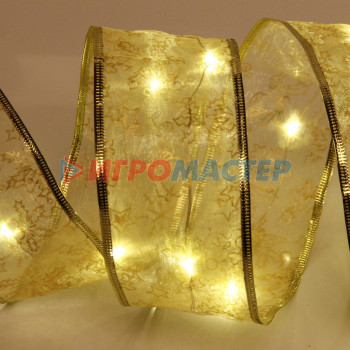 Гирлянда для дома ЛЕНТА ДЕКОРАТИВНАЯ "Морозные снежинки" 2,0 м, 6 см, 20 ламп LED (на батарейках), Золото (подсветка золото)