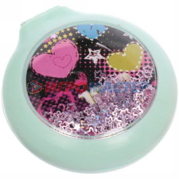 Расческа массажная складная с зеркалом, круглая "Monaco - Love", микс 4 цвета, 7 см (коробка PVC)