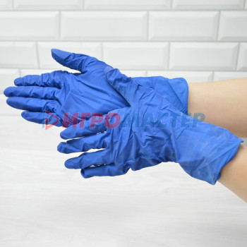 Перчатки латексные хозяйственные повышенной прочности HR, синие, XL "Libry" 25 пар