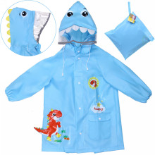Дождевик-плащ детский "Рокки-Динозаврик" с капюшоном, рукава на резинке, цвет голубой, размер M(64*46см) ДоброСад