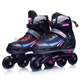 Ролики, скейтборды Роликовые коньки U001754Y раздвижные, PU колёса, черно-розовые, размер L, в сумке