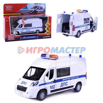 Коллекционные модели Машина металл Citroen Jumper Полиция 14 см, (свет-звук,двер, белый) инер, в коробке