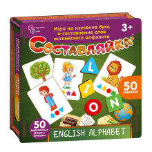 Детская деревянная игра &quot;Составляйка+ENGLISH ALPHABET&quot; 25 двуст. карточек (дер. коробка)