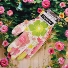 Перчатки нейлоновые "Фантазия-Цветочный рай" с ПВХ покрытием полуоблитые 8 р-р ДоброСад