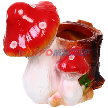 Фигура из гипса "Пень с грибами-кашпо" красный