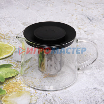 Чайник заварочный стеклянный 1000мл "Хай-Тек" с металлическим ситом и пластиковой крышкой Селфи