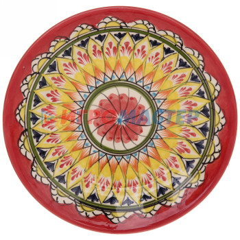 Тарелка плоская 22см красная Риштанская Керамика