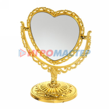Зеркала Зеркало настольное в пластиковой оправе "Версаль - Сердце", цвет золото, двухстор, d подставки 10*10 см, выс 19см, зеркало 11,5*13,5, вторая стор-увел