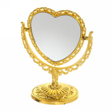 Зеркало настольное в пластиковой оправе "Версаль - Сердце", цвет золото, двухстор, d подставки 10*10 см, выс 19см, зеркало 11,5*13,5, вторая стор-увел
