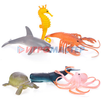 Наборы животных ПВХ Игрушка пластизоль Морские обитатели 10-15см 6 ассорти набор в пак