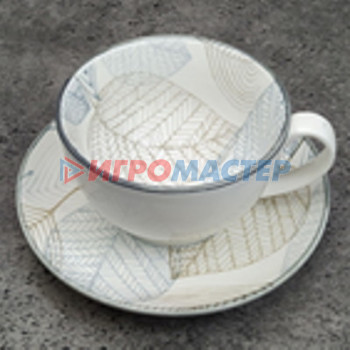 Чайные пары Чайная пара керамическая "Эдельвейс" (кружка 220мл+блюдце), кофейно-синяя