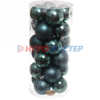 Новогодние шары 6 см (набор 24 шт) "Микс фактур", темный нефрит