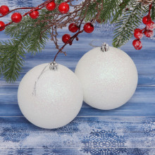 Новогодние шары 10 см (набор 2 шт) "Глиттер", белый