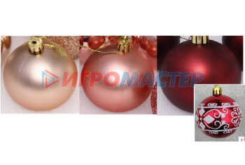 Ёлочные игрушки, шары Новогодние шары 7см (набор 3шт) "Ажур", шампань/роз.золото/рубин