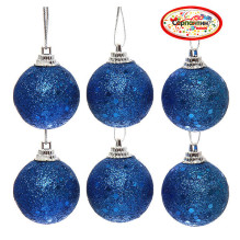 Новогодние шары 4 см (набор 6 шт) "Блестящее напыление", синий