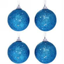 Новогодние шары 5 см (набор 4 шт) "Блестящее напыление", голубой