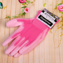 Перчатки нейлоновые "Баланс" с покрытием полуоблитые, розовые 8 р-р ДоброСад
