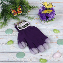Перчатки нейлоновые "Аурэль" с ПВХ покрытием облив пальцев и точкой, фиолетовые 8 р-р ДоброСад