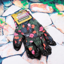 Перчатки нейлоновые "Фантазия-Тропики" с резиновым покрытием полуоблитые 8 р-р ДоброСад