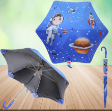 Зонт детский безопасный «KidsZontik», Космонавт, светоотраж. элементы, плотный винил, длина 65см, d-90см