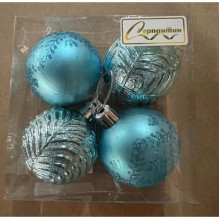 Новогодние шары 5 см (набор 4 шт) "Лесная тайна", голубой