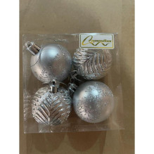 Новогодние шары 5 см (набор 4 шт) "Лесная тайна", серебро