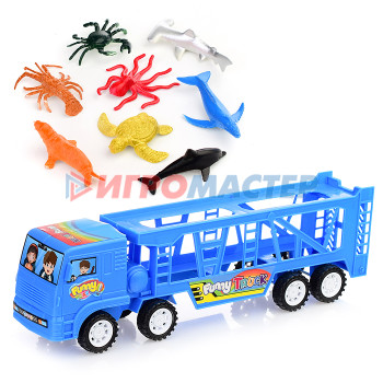 Транспорт и спецтехника инерционные Автовоз-Трейлер 069-25 с морскими животными, в пакете