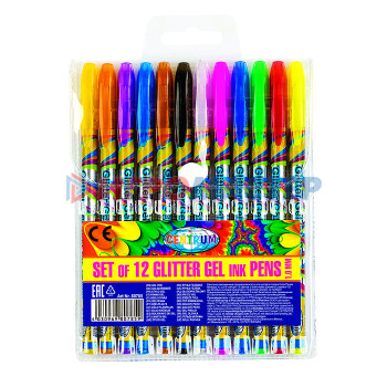 Ручки гелевые Набор гелевых ручек, 12 цветов с блестками, 1,0 мм.
