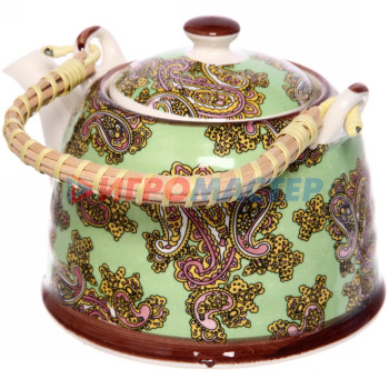 Чайник заварочный керамический 700мл с ситом "Китайские мотивы" зеленый