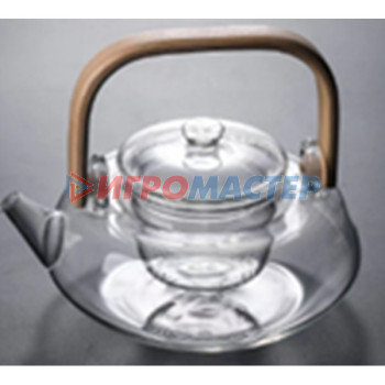 Чайники заварочные Чайник заварочный стеклянный 850мл "Хай-Тек" с бамбуковой ручкой и стеклянным ситом
