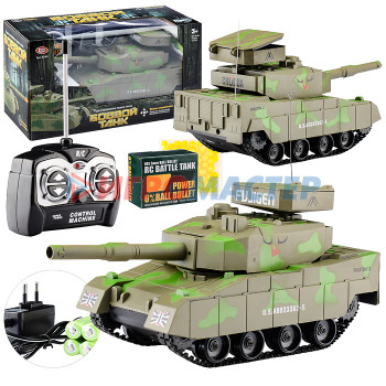 Танки, роботы, трансформеры Боевой танк 9344 р/у, на аккумуляторных батарейках, з/у, с пульками, в коробке