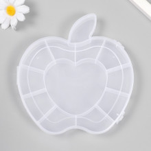 Шкатулка пластик для мелочей "Яблочко" прозрачная 12 отделений 16,5х15,5х2,5 см
