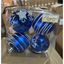 Новогодние шары 6 см (набор 4 шт) "Снежная дымка", Синий