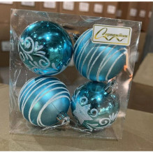 Новогодние шары 6 см (набор 4 шт) "Снежная дымка", Голубой