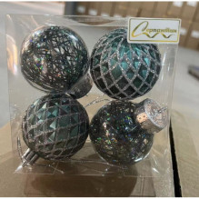 Новогодние шары 6 см (набор 4 шт) "Яркая метель", нефрит/серебро