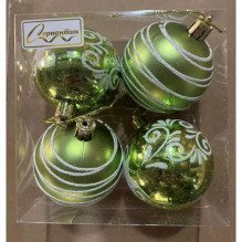 Новогодние шары 6 см (набор 4 шт) "Снежная дымка", Салатовый