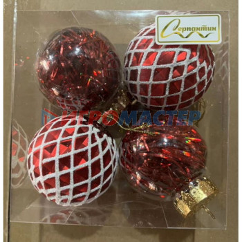 Ёлочные игрушки, шары Новогодние шары 6 см (набор 4 шт) "Яркая метель", красный/белый