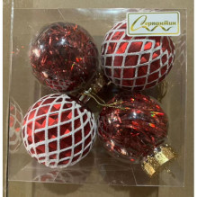 Новогодние шары 6 см (набор 4 шт) "Яркая метель", красный/белый